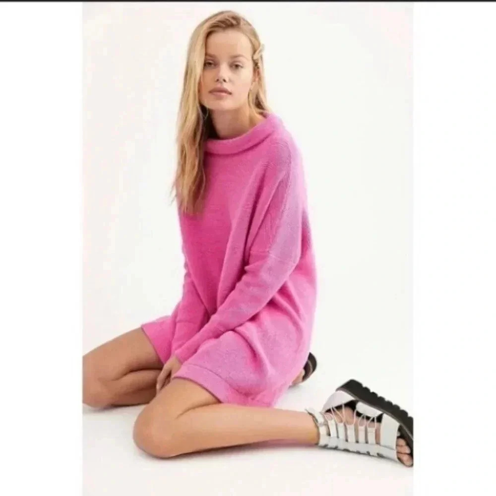 Free People Ottoman Slouchy Sweater Oversized Hot Pink